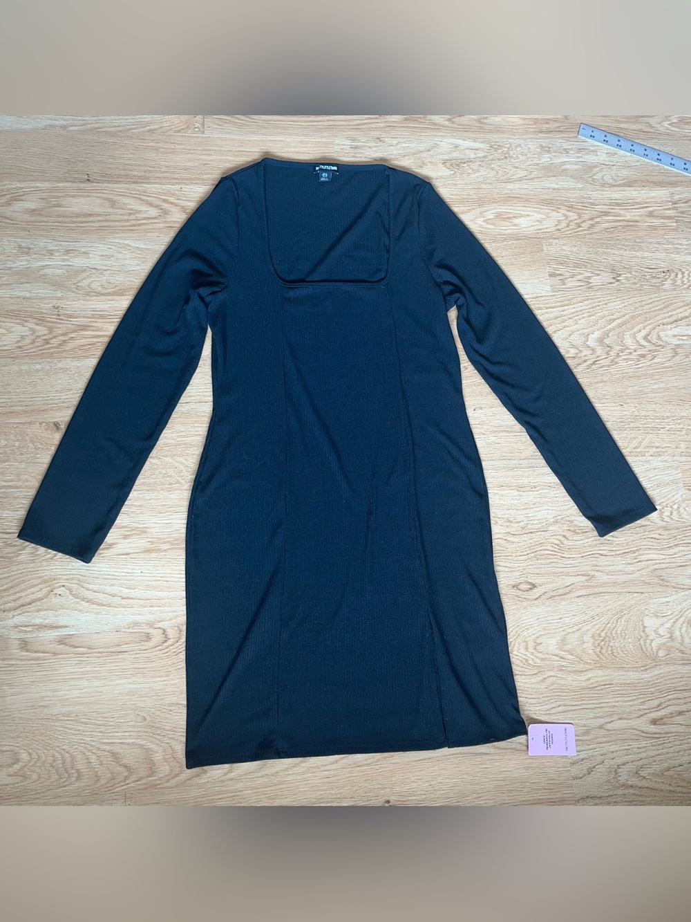 PrettyLittleThing Black Ribbed Knit Square Neck Long Sleeve Bodycon Midi 12